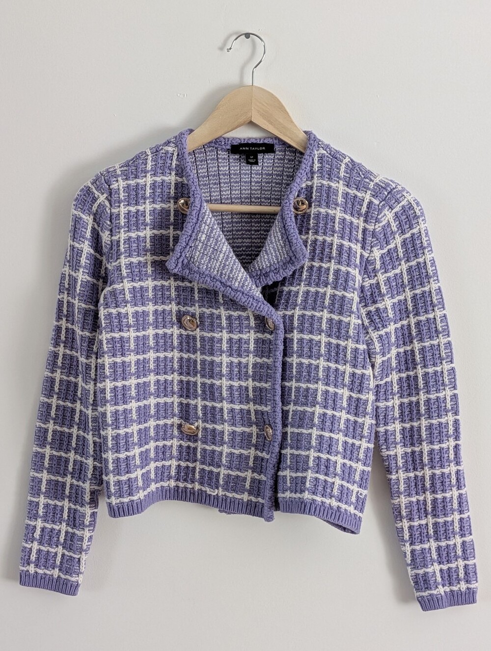 Ann Taylor Lavender Tweed Plaid Cropped Knit Blazer - SP